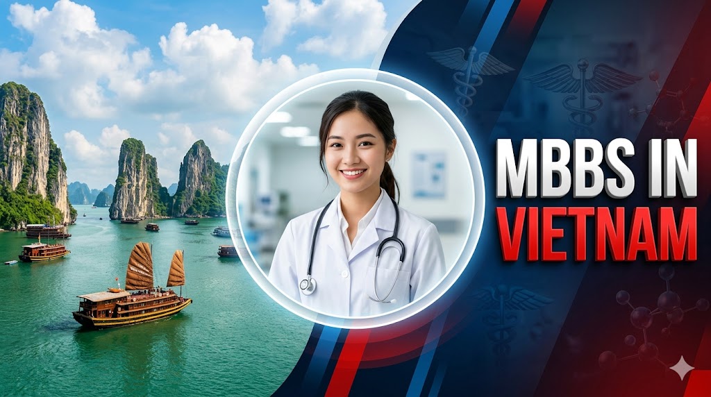 MBBS in Vietnam 2026 banner with medical student and Ha Long Bay